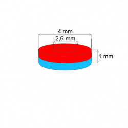 Neodímium gyűrű mágnes ø4xø2,6x1 Z 80 °C, VMM10-N50