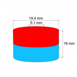 Neodímium gyűrű mágnes ø19,4xø5,1x16 N 120 °C, VMM9H