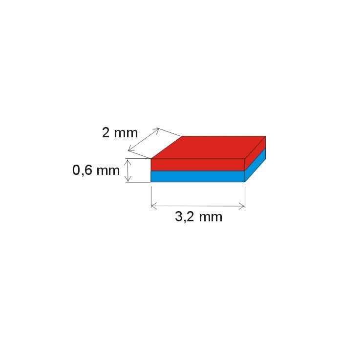 Neodímium hasáb mágnes 3,2x2x0,6 N 150 °C, VMM8SH-N45SH