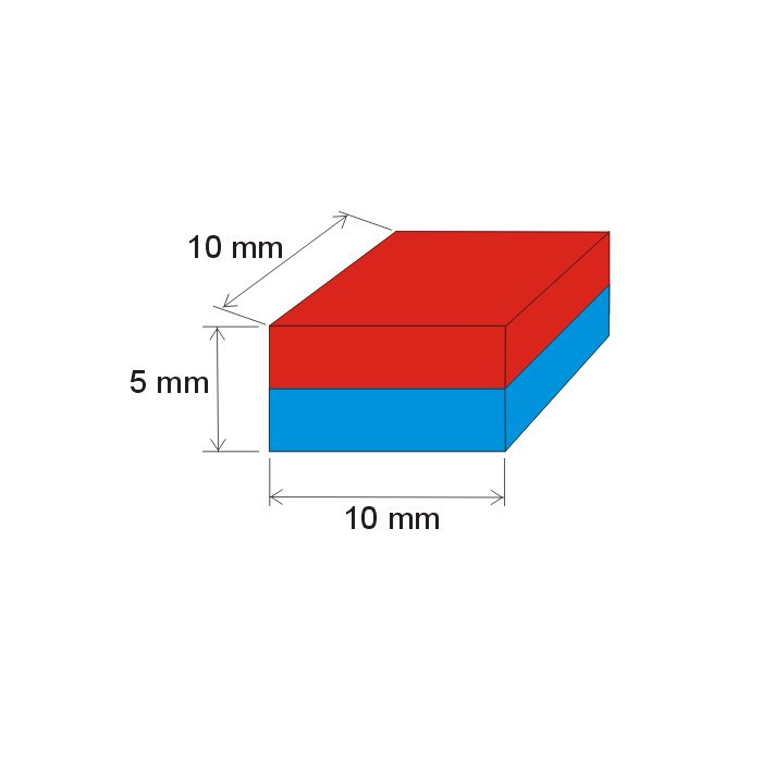 Neodímium hasáb mágnes 10x10x5 N 80 °C, VMM7-N42