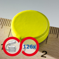 Erősebb színes kör alakú mágnes 20x5 sárga - szett 126 db