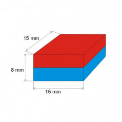 Neodímium hasáb mágnes 15x15x8 N 80 °C, VMM7-N42