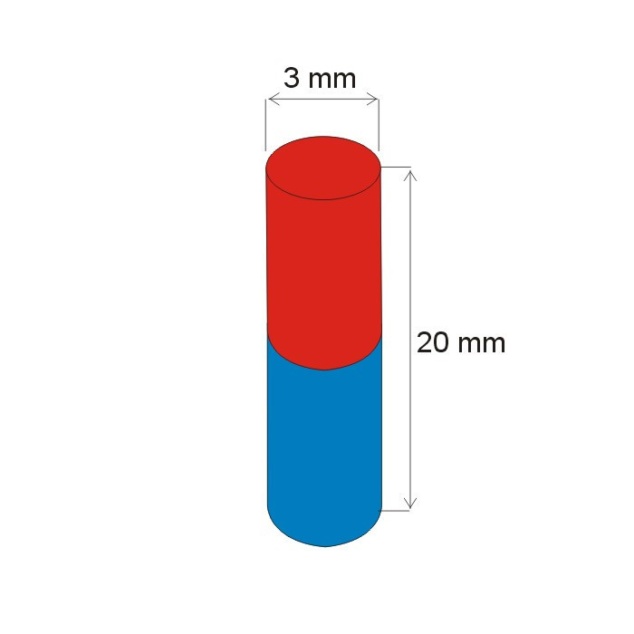 Neodímium henger mágnes ø3x20 N 180 °C, VMM5UH-N35UH