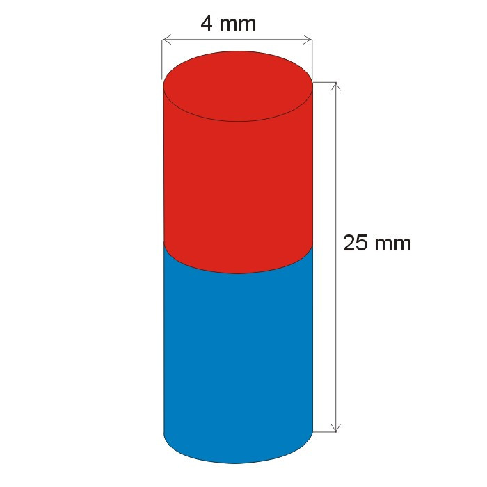 Neodímium henger mágnes ø4x25 N 80 °C, VMM7-N42