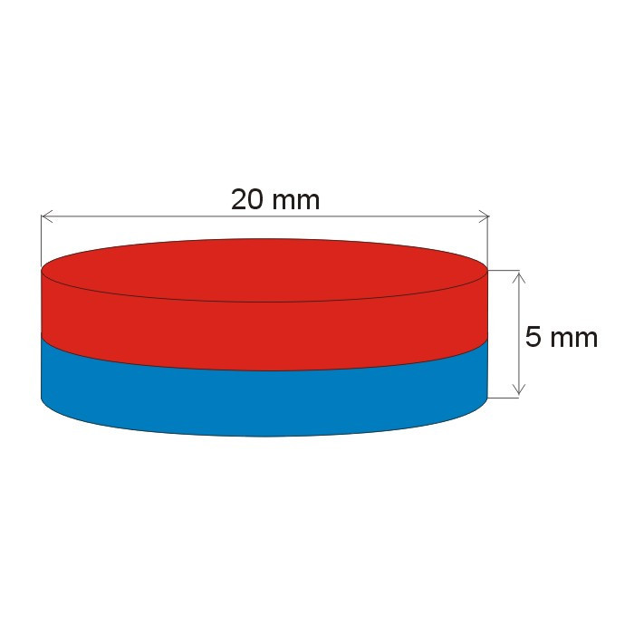 Neodímium henger mágnes ø20x5 N 80 °C, VMM2-N30
